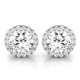 White Gold Round Diamond Halo Earrings - Lab Grown