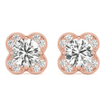 14K Rose Gold Round Diamond Halo Earrings