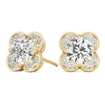 14K Yellow Gold Lab Diamond Halo Earring Set