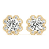 18K Yellow Gold Round Lab Diamond Halo Earrings
