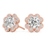 Rose Gold Lab Diamond Halo Earring Pair