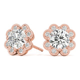 Rose Gold Lab Diamond Halo Earring Pair