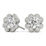 Platinum White Diamond Halo Earrings