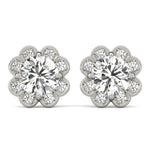 White Gold Round Diamond Halo Earrings - Lab Grown