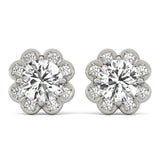 White Gold Round Diamond Halo Earrings - Lab Grown