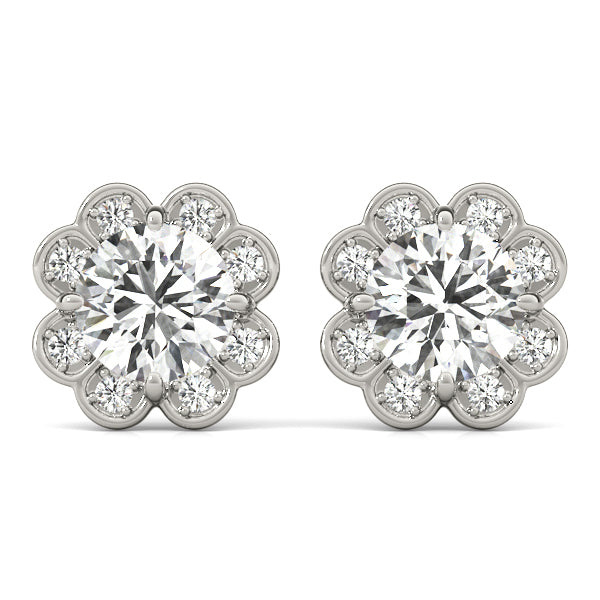 White Gold Round Diamond Halo Earrings - Lab Grown
