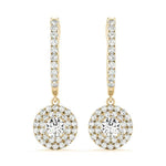 Yellow Gold Round Diamond Halo Earrings - Lab Grown