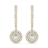 Yellow Gold Round Diamond Halo Earrings - Lab Grown