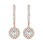 14K Rose Gold Round Diamond Halo Earrings