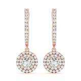 14K Rose Gold Round Diamond Halo Earrings