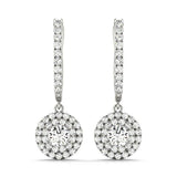 14K White Gold Round Diamond Halo Earrings