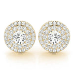 Yellow Gold Round Diamond Halo Earrings - Lab Grown