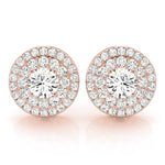 14K Rose Gold Round Diamond Halo Earrings