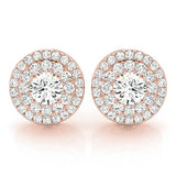 18K Rose Gold Round Diamond Halo Earrings