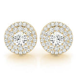 Yellow Gold Round Diamond Halo Earrings - Lab Grown