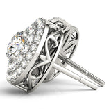 18K White Gold Round Diamond Halo Earrings
