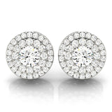14K White Gold Round Diamond Halo Earrings