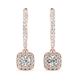 14K Rose Gold Round Diamond Halo Earrings
