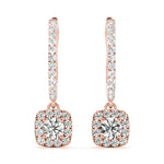 14K Rose Gold Round Diamond Halo Earrings