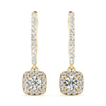 Yellow Gold Round Diamond Halo Earrings - Lab Grown