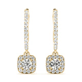 Yellow Gold Round Diamond Halo Earrings - Lab Grown