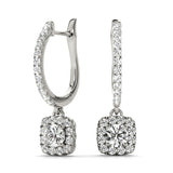 White Gold Round Diamond Halo Earrings - Lab Created