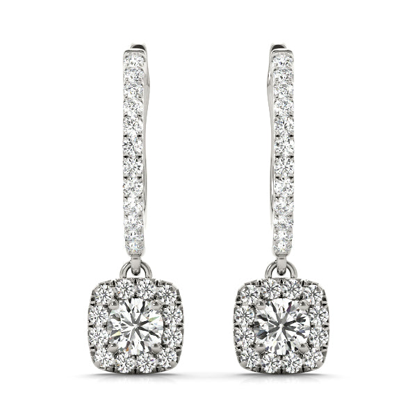 18K White Gold Round Diamond Halo Earrings