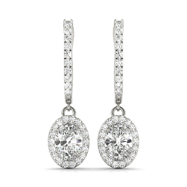 White Gold Diamond Halo Earrings - Oval Brilliance