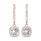18K Rose Gold Round Diamond Halo Earrings