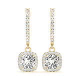 14K Yellow Gold Diamond Halo Earrings Complete Pair