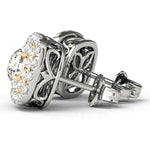 18K Yellow Gold Round Diamond Halo Earrings