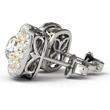 18K Yellow Gold Round Diamond Halo Earrings
