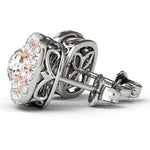 14K White Gold Round Diamond Halo Earring Pair