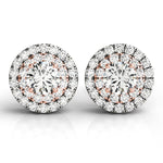 Rose Gold Round Diamond Halo Earrings