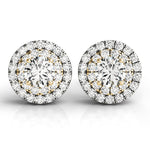 18K Yellow Gold Round Diamond Halo Earrings
