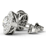 18K White Gold Round Diamond Halo Earrings