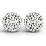 14K White Gold Round Diamond Halo Earrings