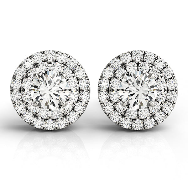 14K White Gold Round Diamond Halo Earrings