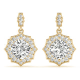 Yellow Gold Lab Diamond Scalloped Halo Earrings