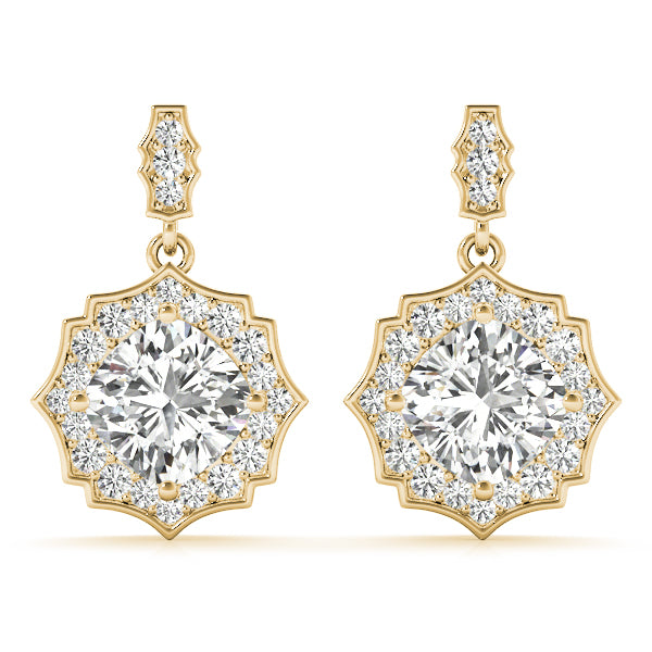 Yellow Gold Lab Diamond Scalloped Halo Earrings