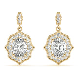 14K Yellow Gold Diamond Oval Halo Earrings