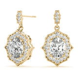 14K Yellow Gold Diamond Oval Halo Earrings