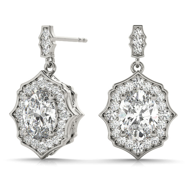 White Gold Oval Diamond Halo Earrings - Lab Grown