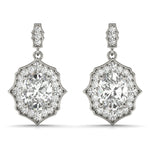 White Gold Oval Diamond Halo Earrings - Lab Grown