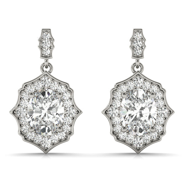White Gold Oval Diamond Halo Earrings - Lab Grown
