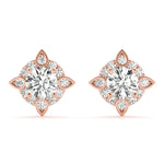 Rose Gold Lab Diamond Halo Earring Pair