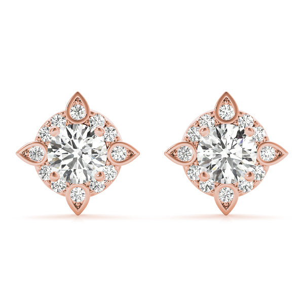 Rose Gold Lab Diamond Halo Earring Pair