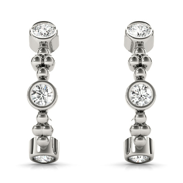 14K White Gold Diamond J-Hoop Earrings