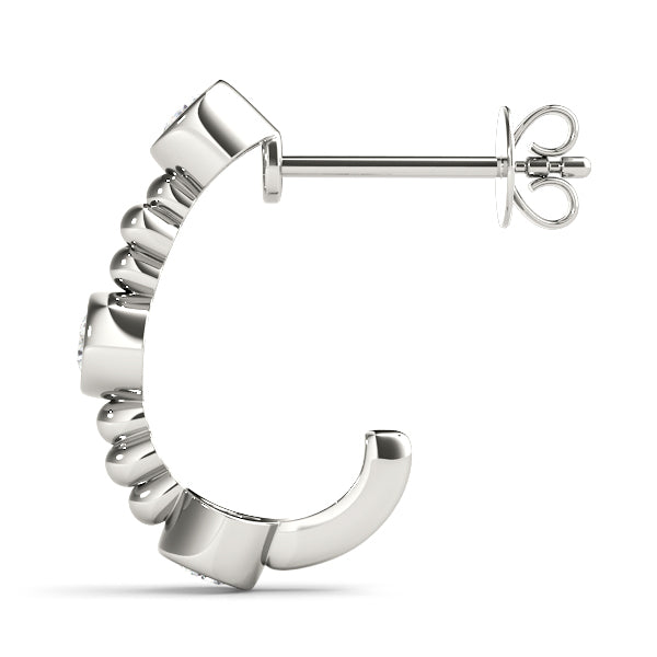14K White Gold Diamond J-Hoop Earrings