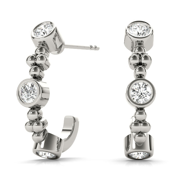 Platinum Diamond J-Hoop Earrings | Lab Grown